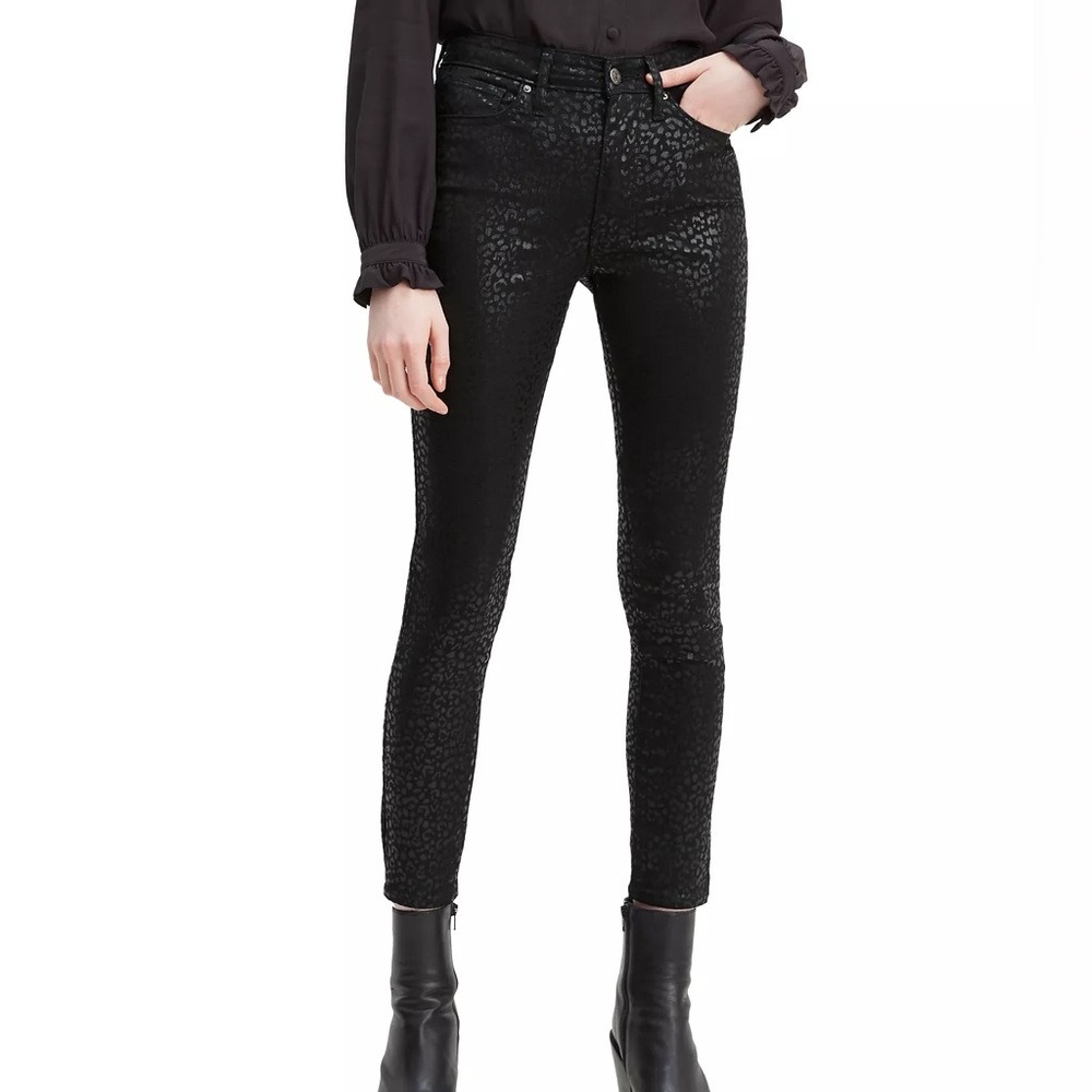 Levi’s 721 Jeans Women Size 32 Black Cheetah High Rise Stretch Skinny Ankle